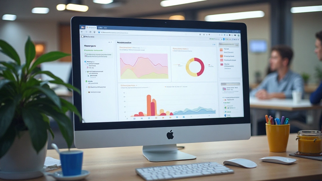 Computer scherm toont dashboard interface met grafieken en statistieken voor online leerplatform