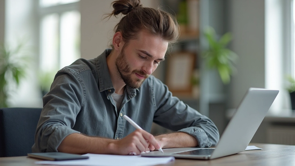 Close-up van designer die gebruikersinterface schets voor e-learning applicatie met aantekeningen