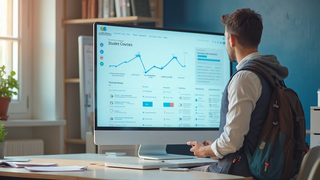 Digitaal leerplatform interface met student op laptop